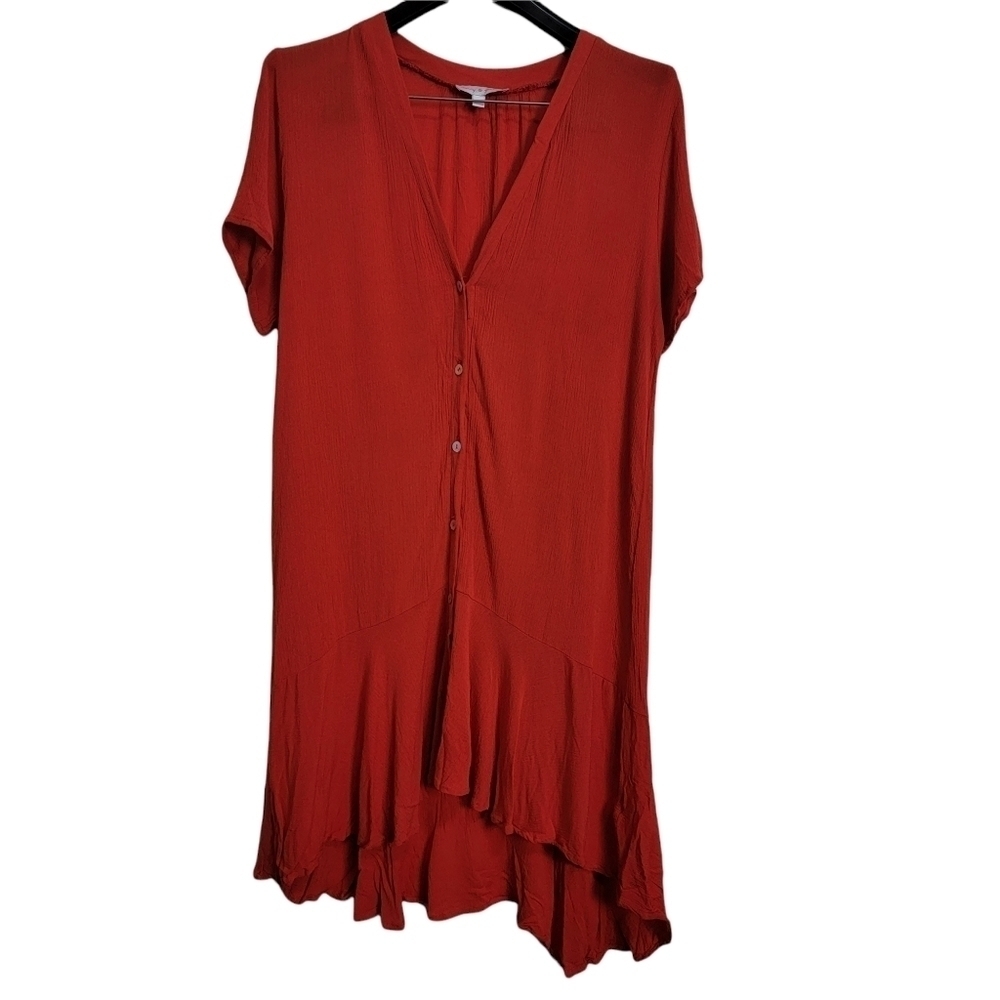 Mary & Mabel Red Made in USA 100% Rayon Flowy Flounce Button Front Dress Medium